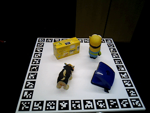 Sample from the Homebrew BOP dataset showing 4 different objects on a rotating platform